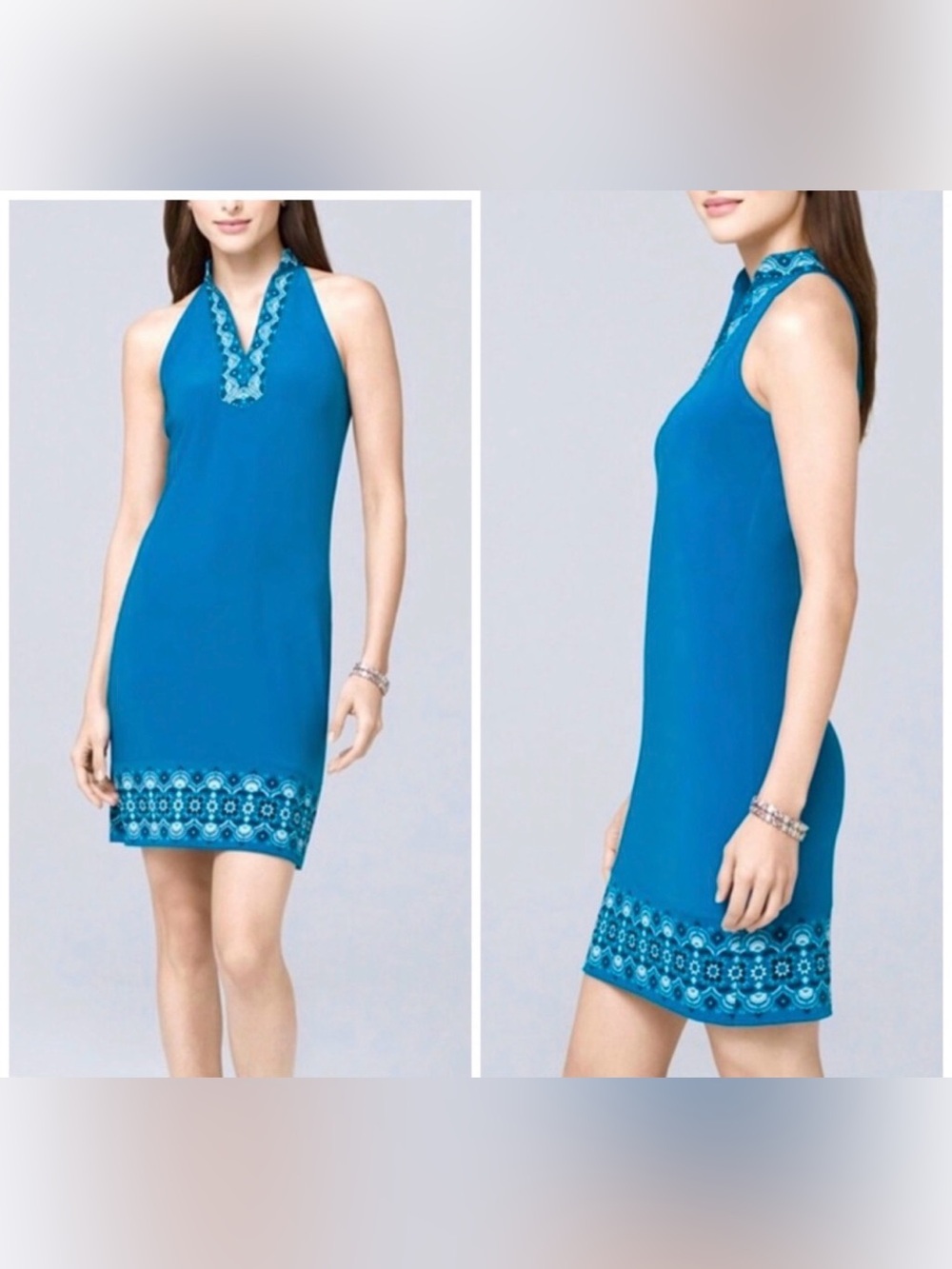 NWT‎ -White House Black Market Turquoise Beaded Sleeveless Shift Dress